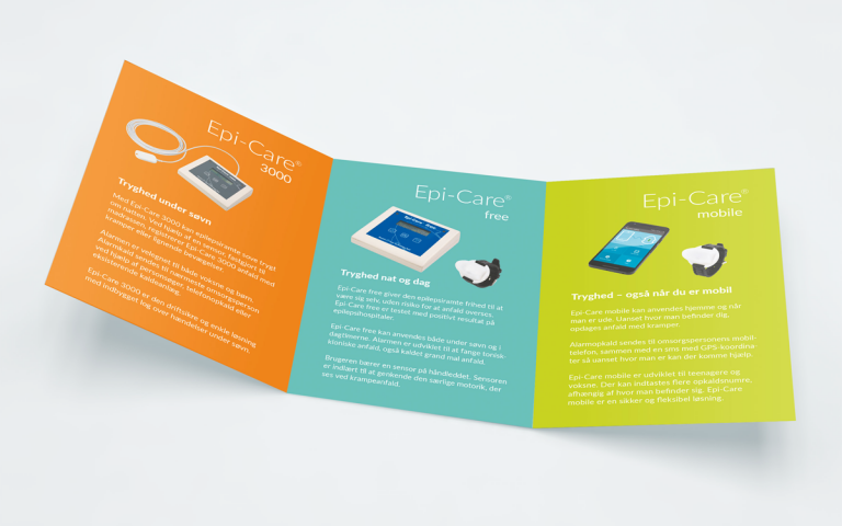 Design af brochure. Reklamebureau Brave. Folder til Epi-Care produkter – indersider